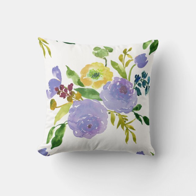 PixDezines Floral Wasserfarbe/Ranunculus/Lila Kissen (Vorderseite)