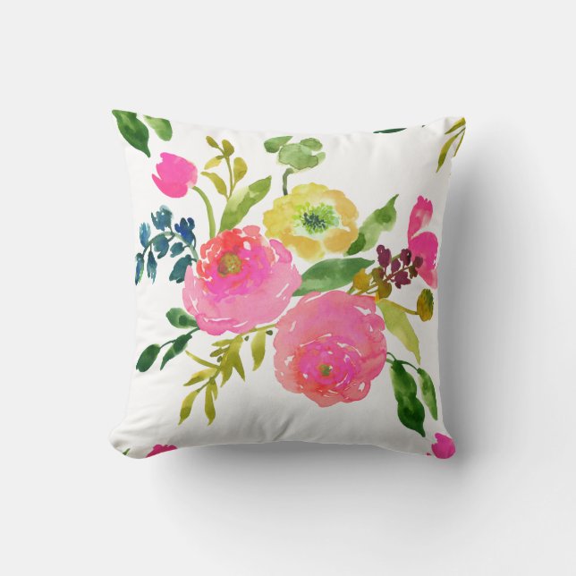 PixDezines Floral Wasserfarbe/Ranunculus/Rosa Kissen (Vorderseite)