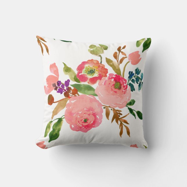 PixDezines Floral Wasserfarbe/Ranunculus/Rosa Kissen (Vorderseite)