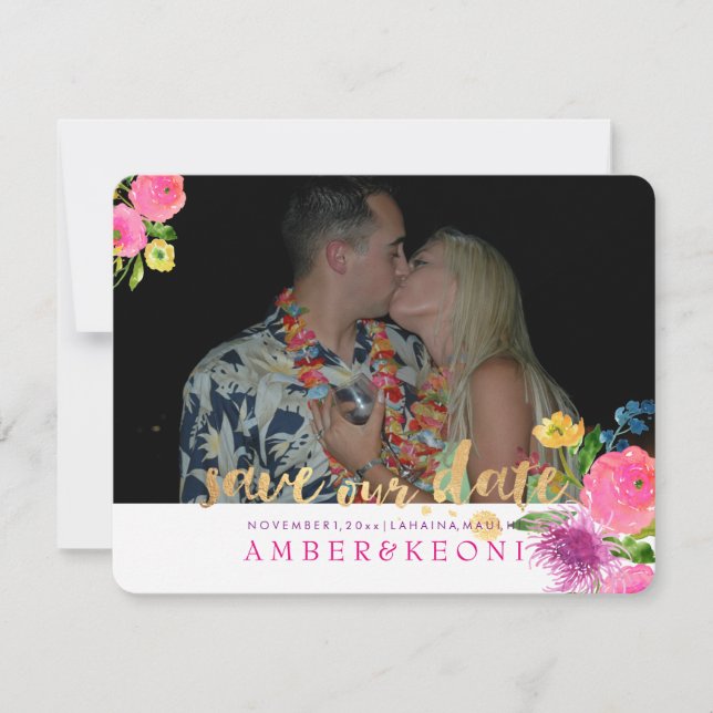 PixDezines Floral Wasserfarbe/Rett unseres Datums Save The Date (Vorderseite)