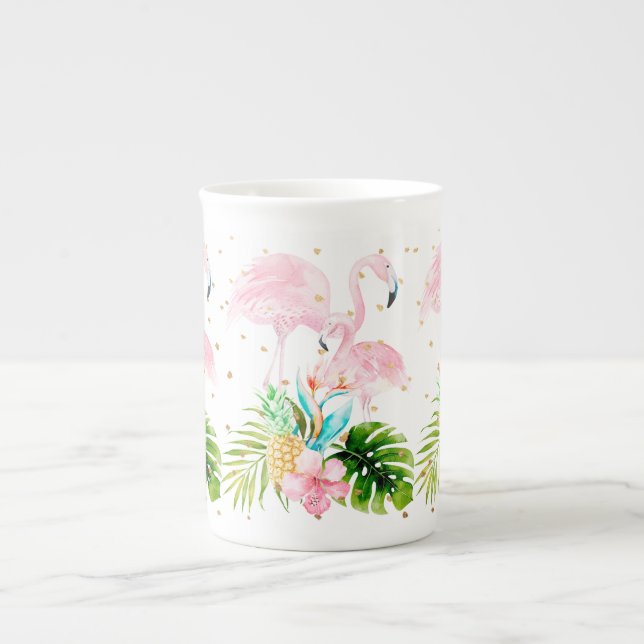 PixDezines floral/wasserfarbe/rosa Flamingos Prozellantasse (Vorderseite)