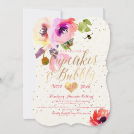 PixDezines Floral Watercolor Cupcakes+Bubble Einladung