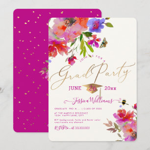 PixDezines Floral Watercolor Graduation Party Einladung