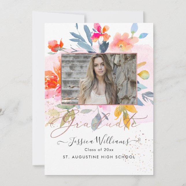 PixDezines Floral Watercolor Graduation Party Einladung (Rückseite)