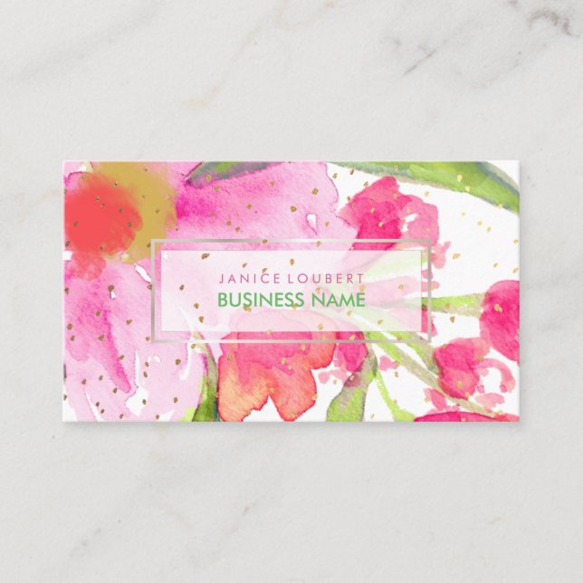 PixDezines Floral Watercolor/May Flown/Gold-Speck Visitenkarte (Vorderseite)