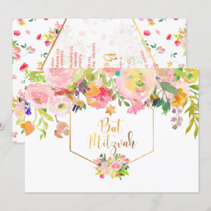 PixDezines Florale Aquarell/Pfingstrosen/Bar Mizwa Einladung
