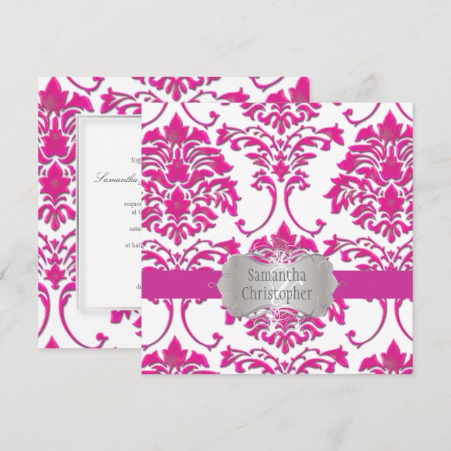 PixDezines FLORENTIUS DAMASK/HOT PINK Einladung (Vorne/Hinten)