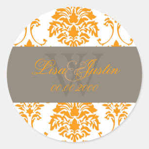 PixDezines florentius damask/orange Runder Aufkleber