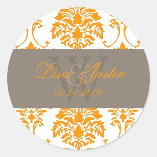PixDezines florentius damask/orange Runder Aufkleber (Vorderseite)