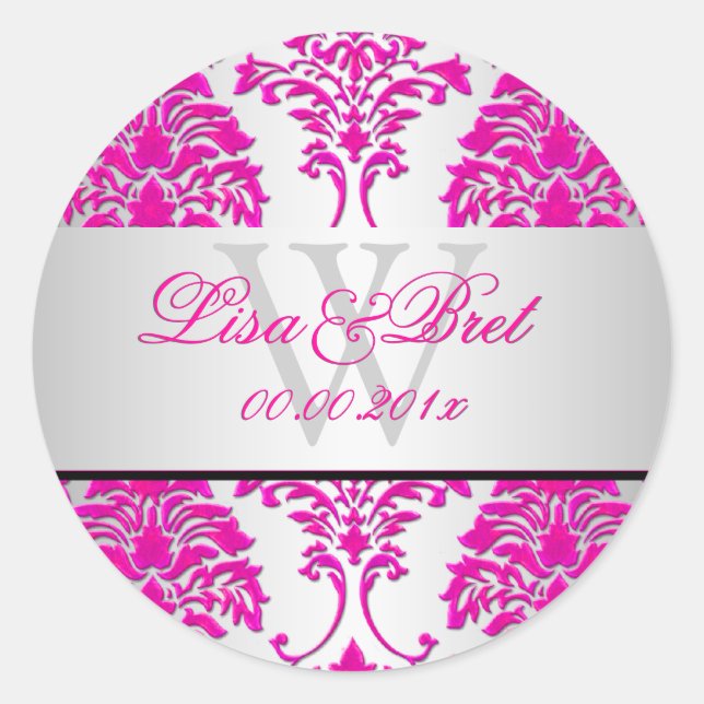 PixDezines florentius damask/pink+silber Runder Aufkleber (Vorderseite)