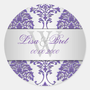 PixDezines florentius damast/purple+silber Runder Aufkleber