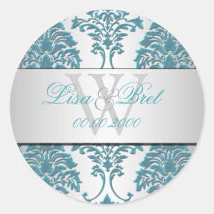 PixDezines florentius damast/teal+silber Runder Aufkleber