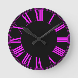 PixDezines Fluoreszierendes Rosa römische Zahlen Runde Wanduhr