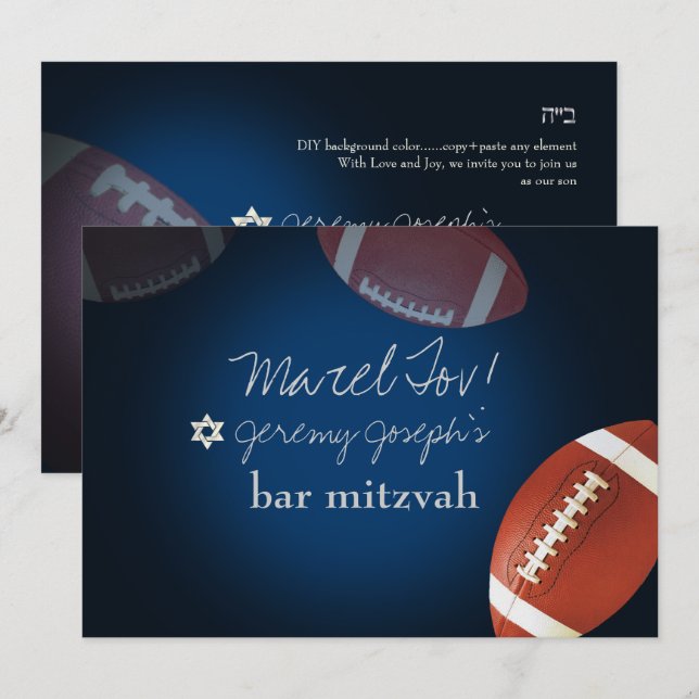 ✡ PixDezines FOOTBALL BAR MITZVAH/DIY FARBE Einladung (Vorne/Hinten)