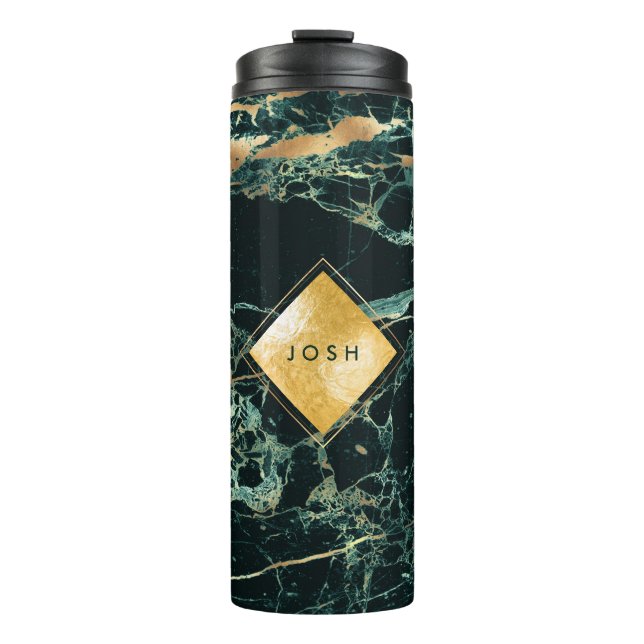 PixDezines FOREST GREEN MARBLE IMITATS GOLD VEINS Thermosbecher (Vorderseite)
