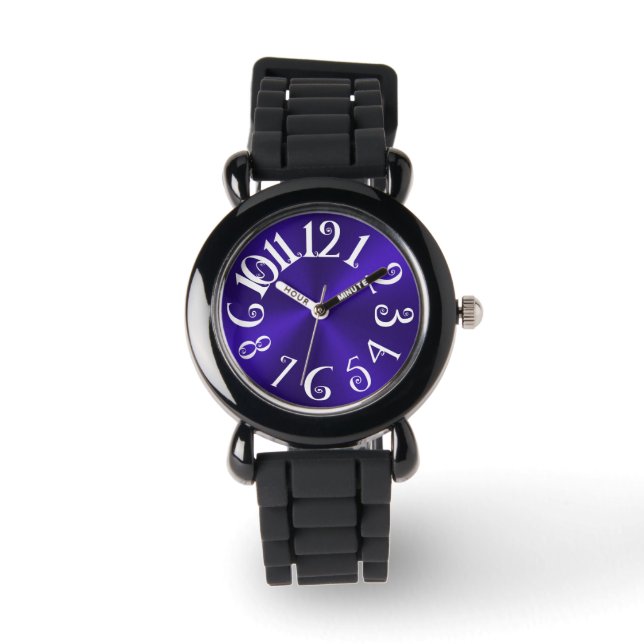 PixDezines fun+Funky violette Radial-/Imitate-Stah Armbanduhr (Vorderseite)