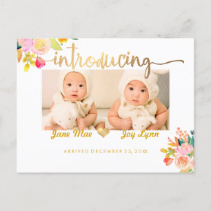 PixDezines Geburtsanzeige/Floral Aquarell Ankündigungspostkarte