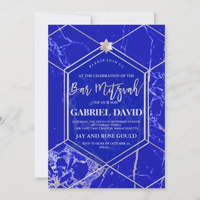 PixDezines Geometric Blue Lapis Bar Mitzvah Einladung (Rückseite)