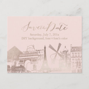 PixDezines/Gerettet Datum/Imitat Rosa Gold/Paris S Ankündigungspostkarte