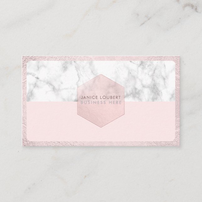 PixDezines Glam Pink | Blush+Marble Visitenkarte (Vorderseite)