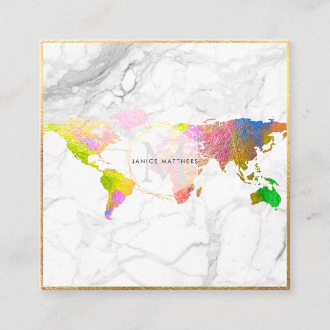 PixDezines GLOBALES MONOGRAMM/IMITAT GOLD Quadratische Visitenkarte (Vorderseite)