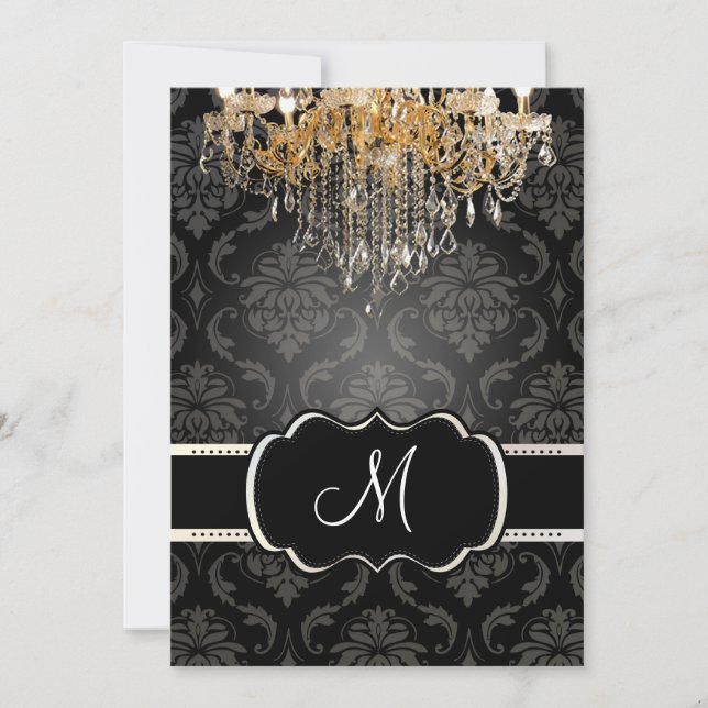 PixDezines Gold Chandelier+Vendome Damask/ 12x18 Einladung (Vorderseite)