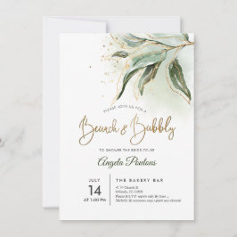 PixDezines Green Gold Eucalyptus Brunch Bubbly Einladung