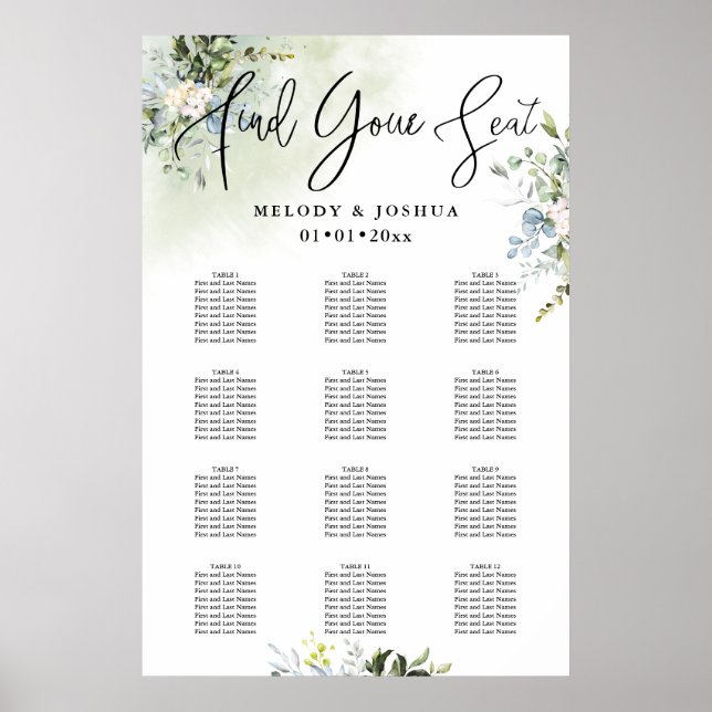 PixDezines Greenery Calligraphy, Seating Chart Poster (Vorne)