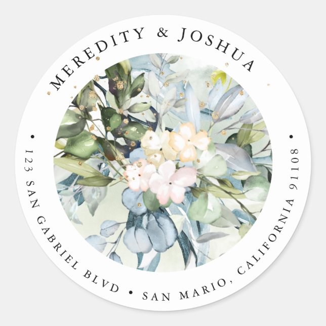 PixDezines Greenery, Sage Green Blue Gum Foliage Runder Aufkleber (Vorderseite)