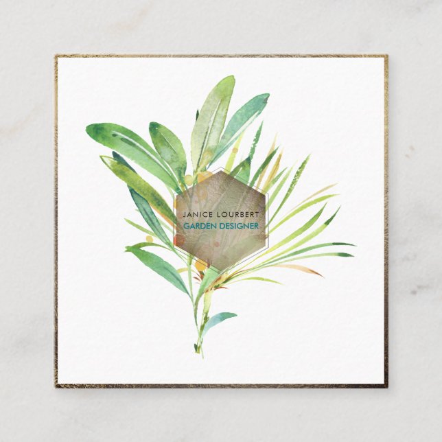 PixDezines GREENERY, SAGE+PINE Quadratische Visitenkarte (Vorderseite)