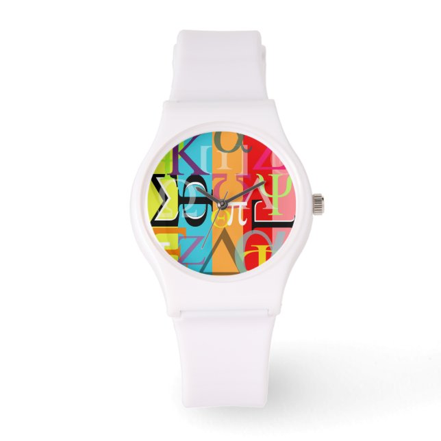 PixDezines, griechische Alphabete Armbanduhr (Vorderseite)