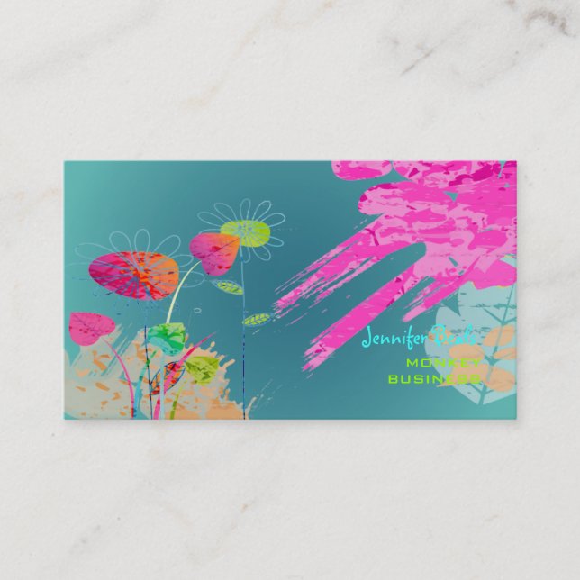 PixDezines Grunge Floral-Werbecharakter Zusammenar Visitenkarte (Vorderseite)