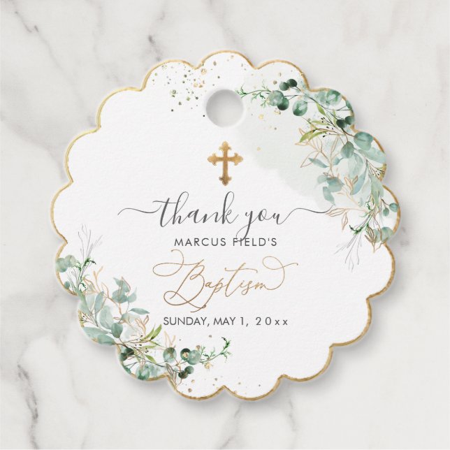 PixDezines H2 Blue Gum Eucalyptus Baptism Gefallen Geschenkanhänger (Vorderseite)