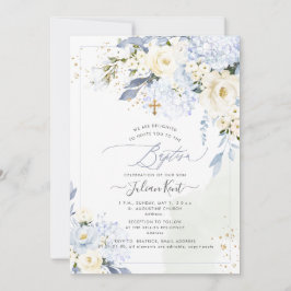 PixDezines H2 Blue Hydrangeas Creme Rose Taufen Einladung
