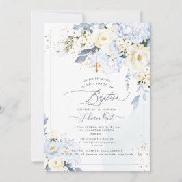 PixDezines H2 Blue Hydrangeas Creme Rose Taufen Einladung