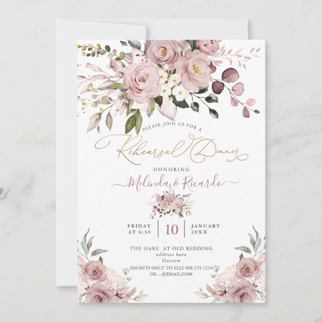 PixDezines H2 Blume Dusty Rose Hydrangeas Einladung (Vorderseite)