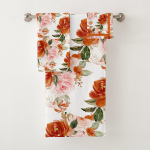 PixDezines H2 Blumen Blush Rost Orange Rosen Badhandtuch Set
