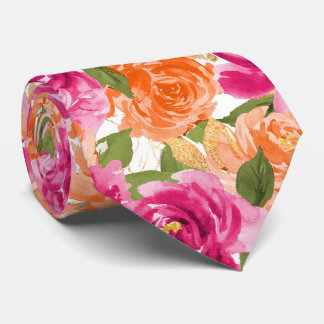 PixDezines H2 Blumen Hot Pink Orange Rosen Krawatte