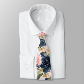 PixDezines H2 Blumen Navy Blau Blush Rosen   Krawatte