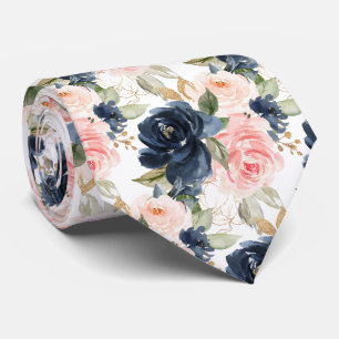 PixDezines H2 Blumen Navy Blau Blush Rosen Krawatte