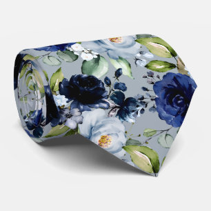 PixDezines H2 Blumen Navy und Staubblau Krawatte