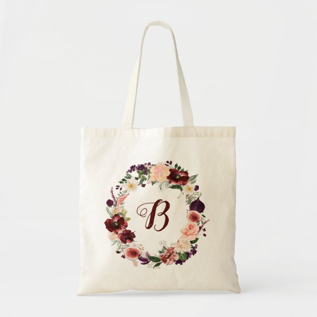 PixDezines H2 Blush Burgundy Blume Brautparty Tragetasche (Vorne)