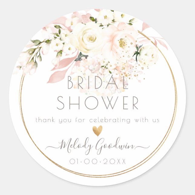 PixDezines H2 Blush Creme Rose Blush Foliage Runder Aufkleber (Vorderseite)