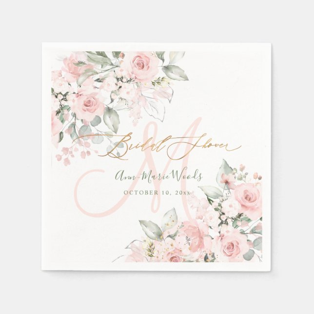 PixDezines H2 Blush-Rose Monogramm-Brautparty Serviette (Vorderseite)