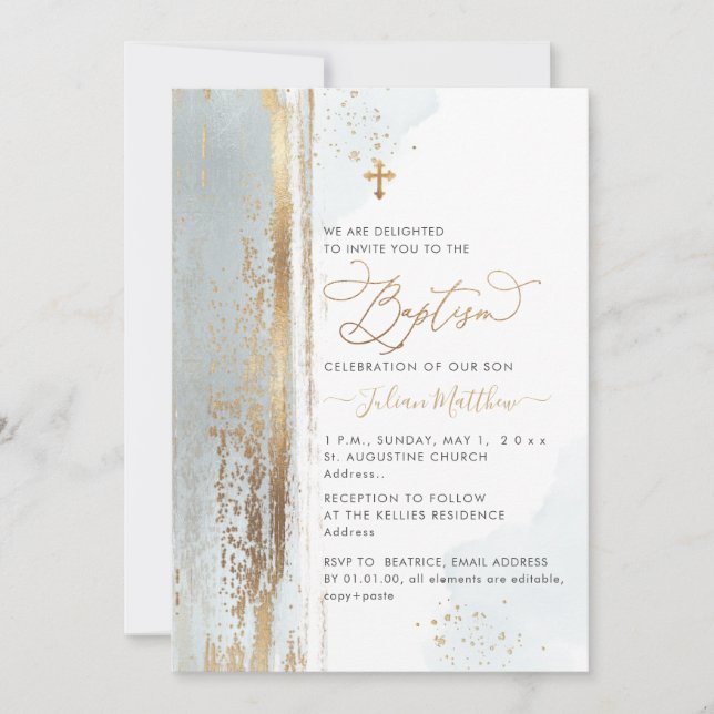 PixDezines H2 Dusty Blue Baptism Invitation (Devant)