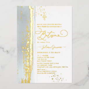 PixDezines H2 Dusty Blue Batismo Real Gold Foil I Folieneinladung