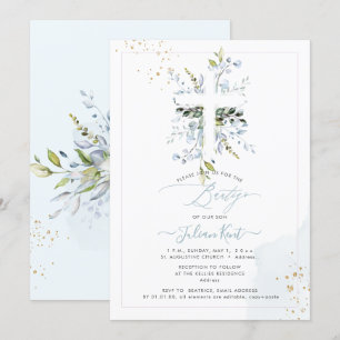 PixDezines H2 Dusty Blue Eucalyptus Bautizo Einladung