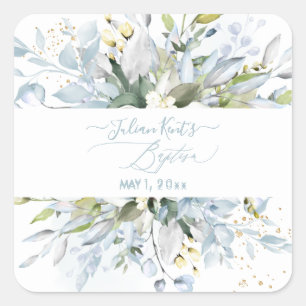 PixDezines H2 Dusty Blue Eucalyptus Taufe Quadratischer Aufkleber