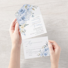PixDezines H2 Dusty Blue Rose Hydrangea All In One Einladung
