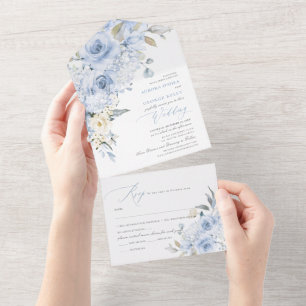 PixDezines H2 Dusty Blue Rose Hydrangea All In One Einladung